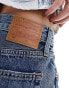 Levi's 501 original denim short in mid blue with distressing