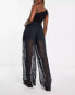 Armani Exchange sheer wide leg trousers in black