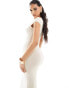 Fashionkilla super soft notch front cap sleeve maxi dress in cream