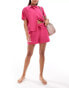 ASOS DESIGN linen look co-ord boxy beach shirt in pink