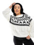 Threadbare Plus Ski high neck printed jumper with fringing in monochrome