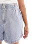 In The Style Plus exclusive elasticated waist denim paperbag short in light wash blue