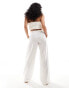 Bershka tie waist wide leg linen trousers in white