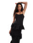 Rare London corset cami maxi dress with chiffon tiered skirt in black