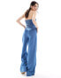 ONLY bandeau wide leg denim jumpsuit in mid wash