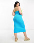 ASOS DESIGN Curve knitted maxi dress with twist front in colour block in lime & blue