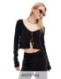 ASOS DESIGN Tall tie front pointelle crop cardigan in black