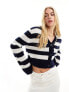 & Other Stories alpaca and merino wool blend cropped cardigan in navy and white stripe