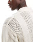 Berhska crochet stripe polo shirt in white