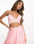 Collective the Label exclusive jacquard bralet co-ord in pink daisy with lace trim