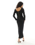 Closet London ribbed bodycon maxi dress with side split in black