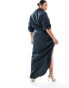 ASOS DESIGN Curve exclusive textured shirt midaxi dress with ruched skirt in charcoal grey