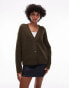 Topshop knitted easy clean rib detail relaxed cardigan in khaki