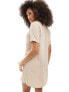 JDY oversized bowling shirt dress in mushroom