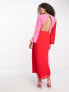 Pretty Lavish knot front contrast midaxi dress in pink and red