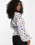 ASOS DESIGN long sleeve ruched front blouse with pleated peplum hem in floral & spot