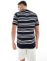 Brave Soul heavyweight textured knit trophy neck polo in navy stripe