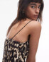 Topshop spaghetti strap crinkle abstract leopard print plisse midi dress in multi