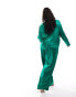 Flounce London Plus satin floaty trousers in emerald green co ord