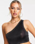 ASOS DESIGN – Cropped-Oberteil in Schwarz mit One-Shoulder-Träger, Hotfix-Verzierung und Zierausschnitt