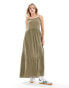 Miss Selfridge cheesecloth tiered maxi sundress in khaki