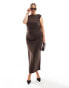 4th & Reckless Plus exclusive sleeveless ruched high neck maxi dress in chocolate