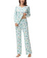 Women's Long Sleeve Notch Collar Top with Lounge Pants 2 Piece Pajama Set