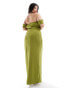 TFNC Bridesmaids Plus bardot maxi dress with pleat in olive