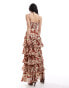 Pretty Lavish shirred bust tiered ruffle maxi dress in brown floral