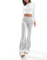 Pieces wellness fold over flared yoga style leggings in light grey melange