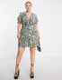 ASOS DESIGN Curve tie front mini dress with ruffle skirt in floral print