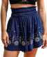 Women's Floral Embroidery Smocked Shorts