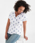 Women's Printed Short-Sleeve Henley Top, Created for Macy's