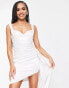 Yaura Bridal sweetheart satin drape mini dress in ivory