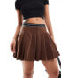 ASOS DESIGN pleated twill mini skirt with elastic waist detail in brown