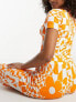 ASOS DESIGN Tall exclusive viscose floral checkerboard shirt & trouser pyjama set in orange