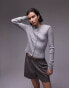 Topshop rib long sleeve micro cardigan in grey marl