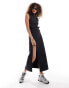 COLLUSION iconic buckle detail denim maxi dess in washed black