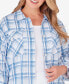 Plus Size Button Front Shirt Collar Light Weight Plaid Jacket