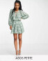 ASOS DESIGN Petite plunge mini dress with godet skirt in sage green