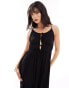 Esmee tie front cut out tiered maxi strappy beach dress in black