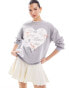 Miss Selfridge self love club heart sweat with bows in grey