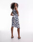 Topshop square neck wrap tie midi slip dress in blue floral