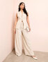 ASOS LUXE linen look long line sleeveless tailored blazer with bow back in stripe