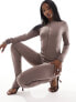 Simmi contour zip detail split leg unitard in taupe