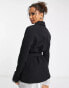 New Look belted blazer with fluff trim in black