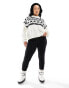 Threadbare Plus Ski high neck printed jumper with fringing in monochrome