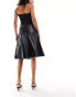 Lioness leather look low rise pleated midi skirt in black