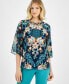 Women's Button-Trim Printed 3/4-Sleeve Top, Created for Macy's