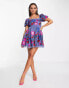 Maya mini dress with tie back detail in embroidered floral